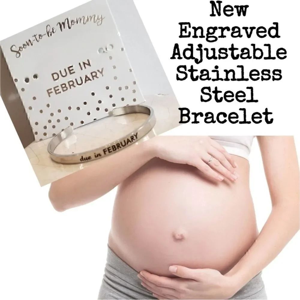 February Soon To Be Mommy Due In Engraved Bracelet